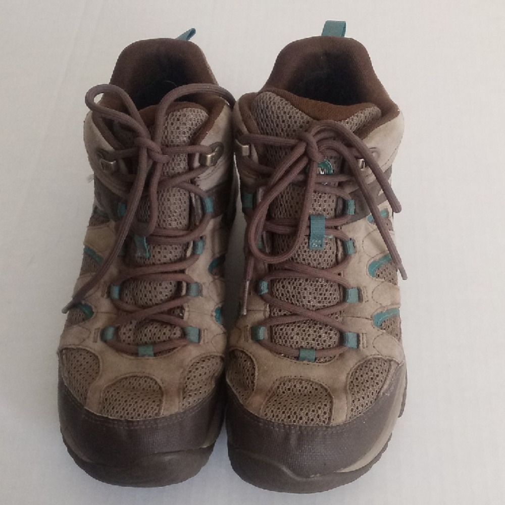 Merrell Size 9.5 Brown and Teal Hiking Boots SB
